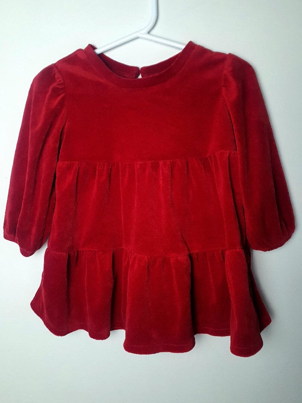 Rise Little Earthling Red Velvet Tiered Dress - 6-9 Months